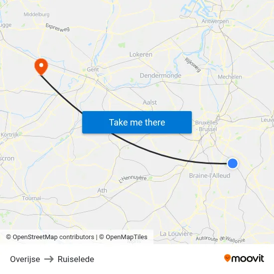 Overijse to Ruiselede map