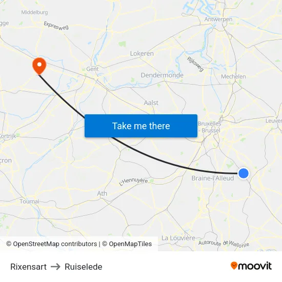 Rixensart to Ruiselede map