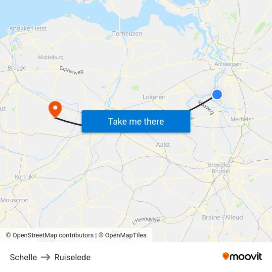 Schelle to Ruiselede map