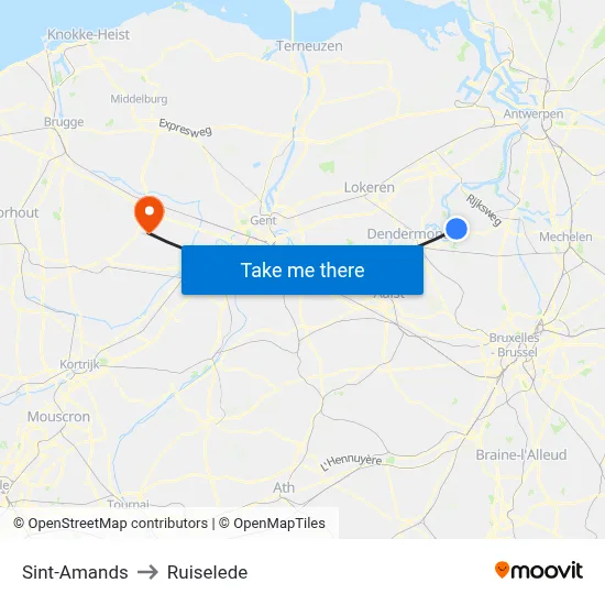 Sint-Amands to Ruiselede map