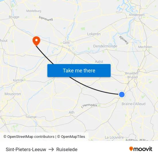 Sint-Pieters-Leeuw to Ruiselede map