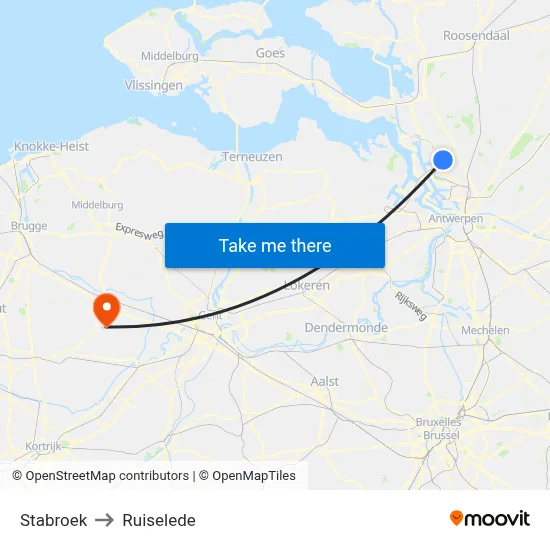Stabroek to Ruiselede map