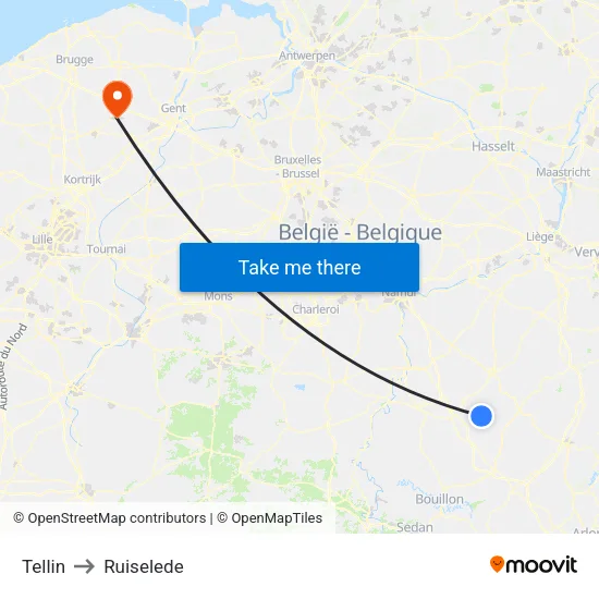 Tellin to Ruiselede map