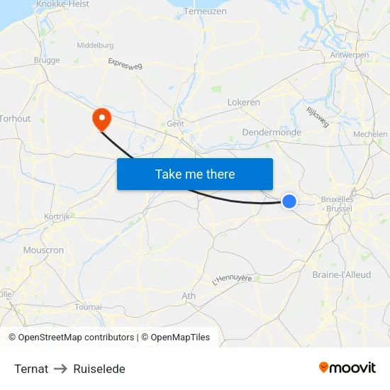 Ternat to Ruiselede map