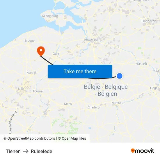 Tienen to Ruiselede map