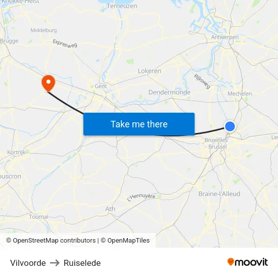 Vilvoorde to Ruiselede map