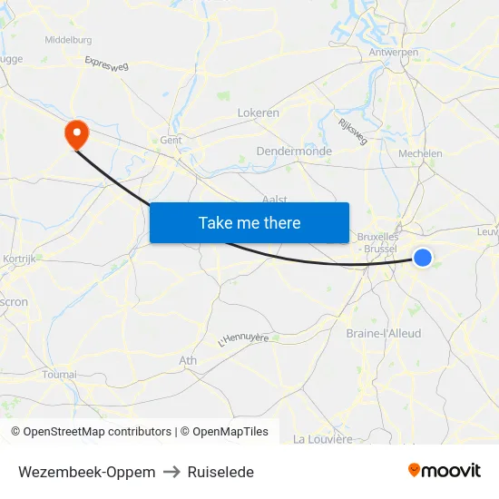 Wezembeek-Oppem to Ruiselede map
