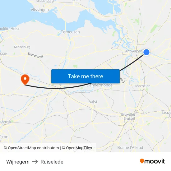 Wijnegem to Ruiselede map