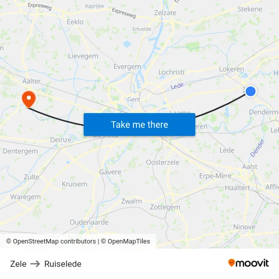 Zele to Ruiselede map