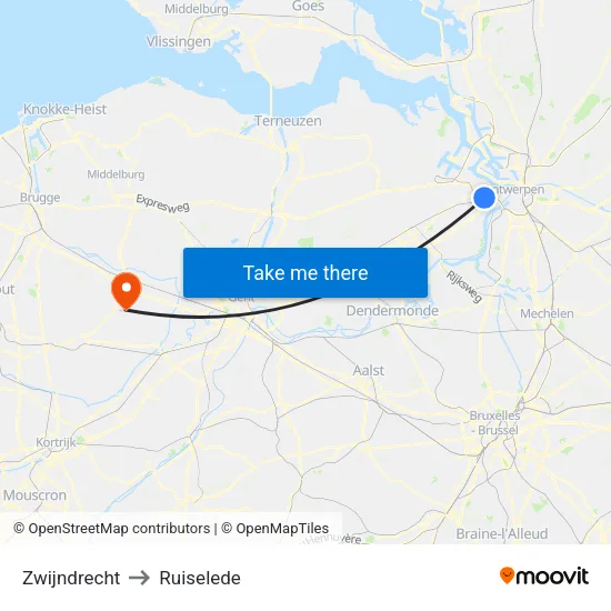 Zwijndrecht to Ruiselede map