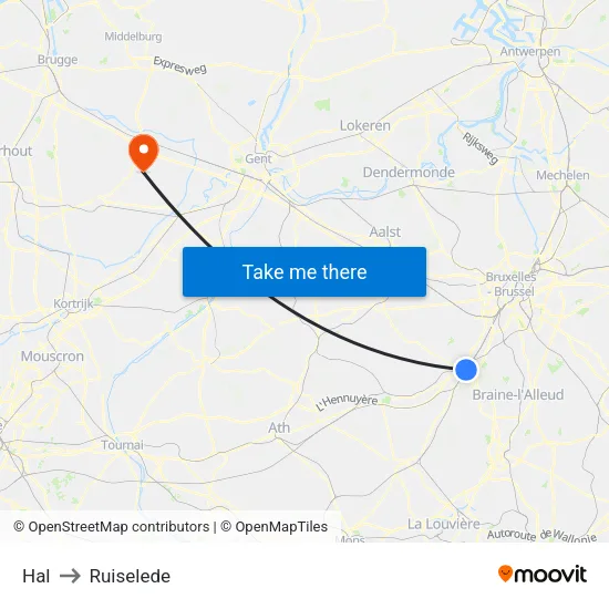 Hal to Ruiselede map