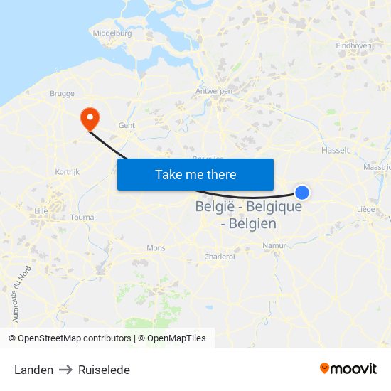 Landen to Ruiselede map
