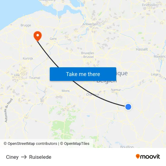 Ciney to Ruiselede map