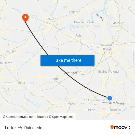 Luttre to Ruiselede map