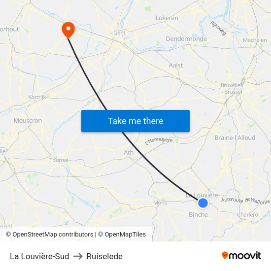 La Louvière-Sud to Ruiselede map