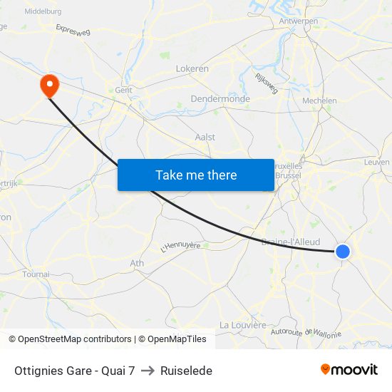 Ottignies Gare - Quai 7 to Ruiselede map