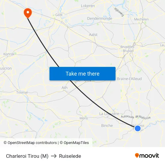 Charleroi Tirou (M) to Ruiselede map