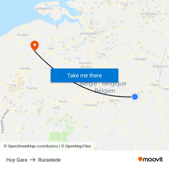 Huy Station to Ruiselede map