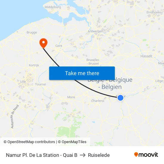 Namur Pl. De La Station - Quai B to Ruiselede map