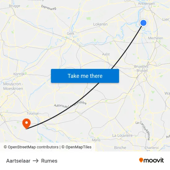 Aartselaar to Rumes map