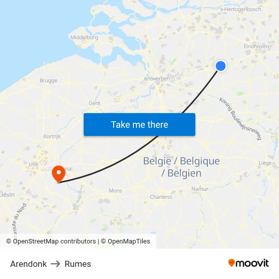 Arendonk to Rumes map