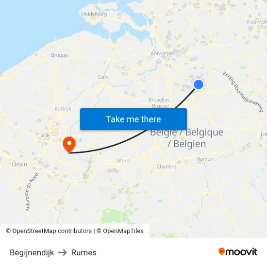 Begijnendijk to Rumes map