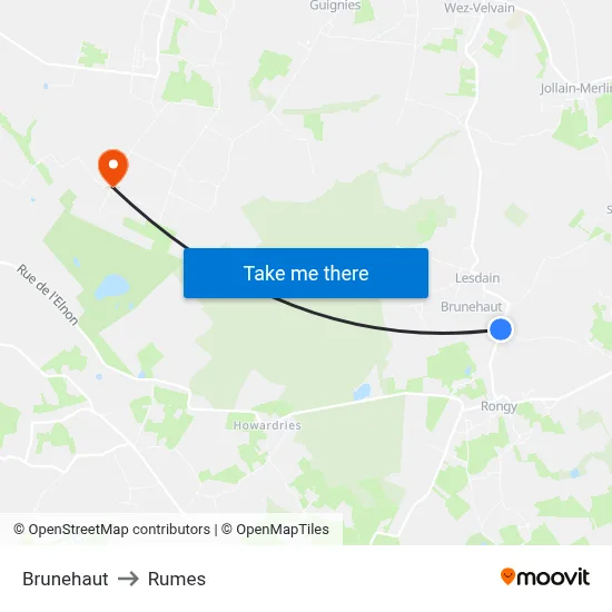 Brunehaut to Rumes map