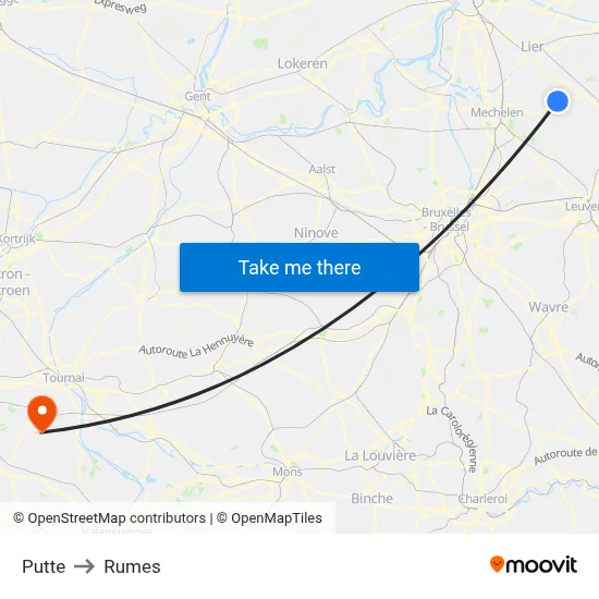 Putte to Rumes map