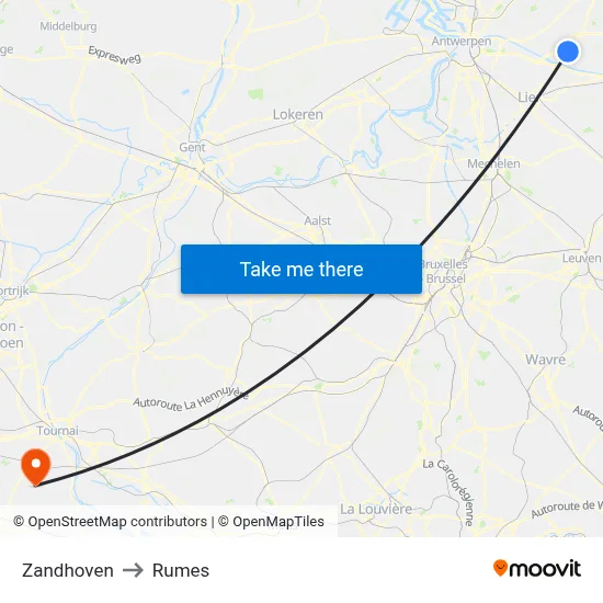 Zandhoven to Rumes map
