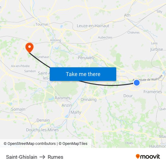 Saint-Ghislain to Rumes map