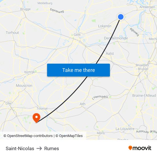 Saint-Nicolas to Rumes map