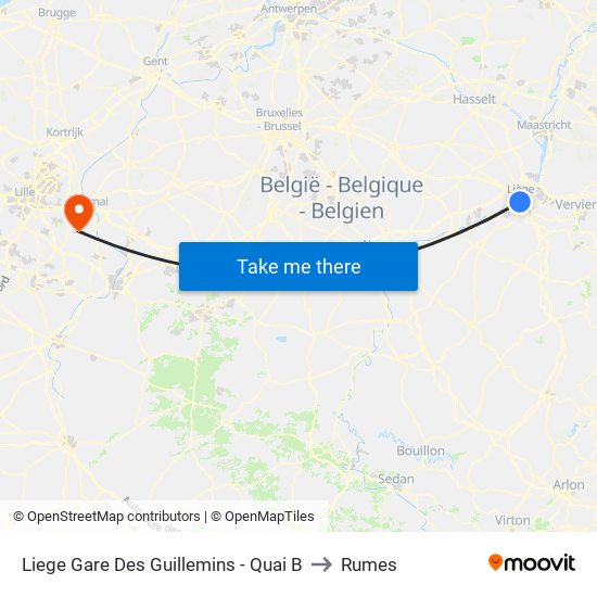 Liege Gare Des Guillemins - Quai B to Rumes map