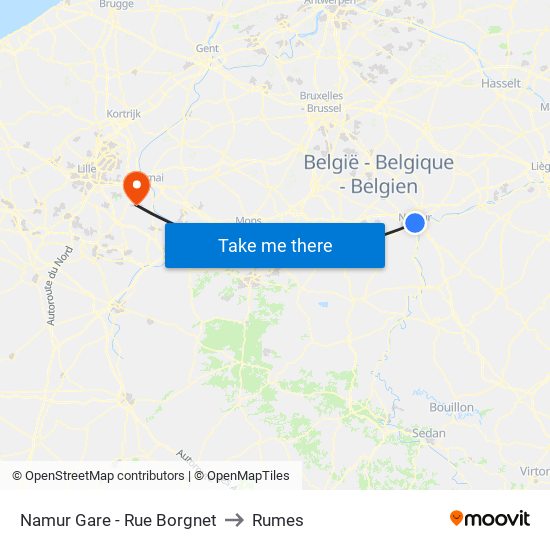 Namur Gare - Rue Borgnet to Rumes map