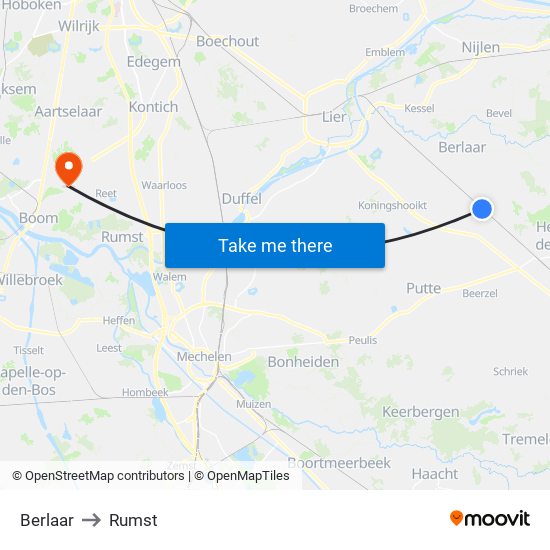 Berlaar to Rumst map