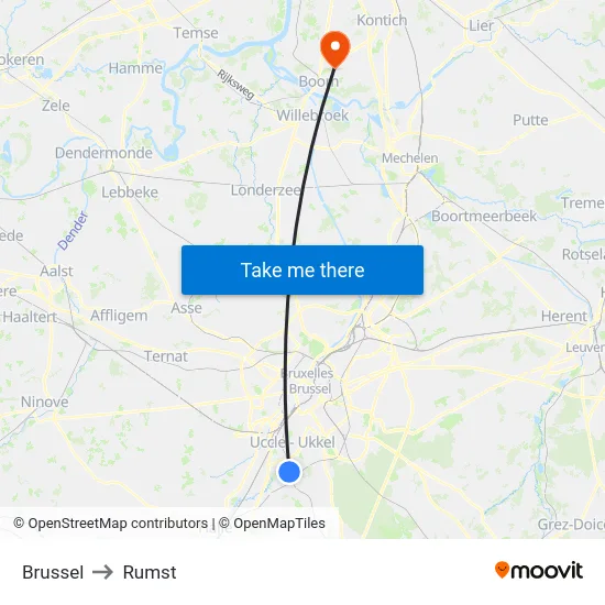 Brussel to Rumst map
