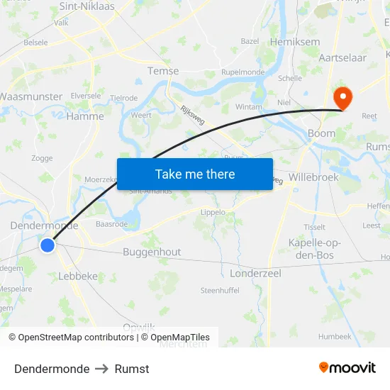 Dendermonde to Rumst map