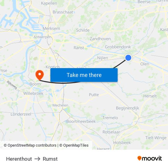 Herenthout to Rumst map