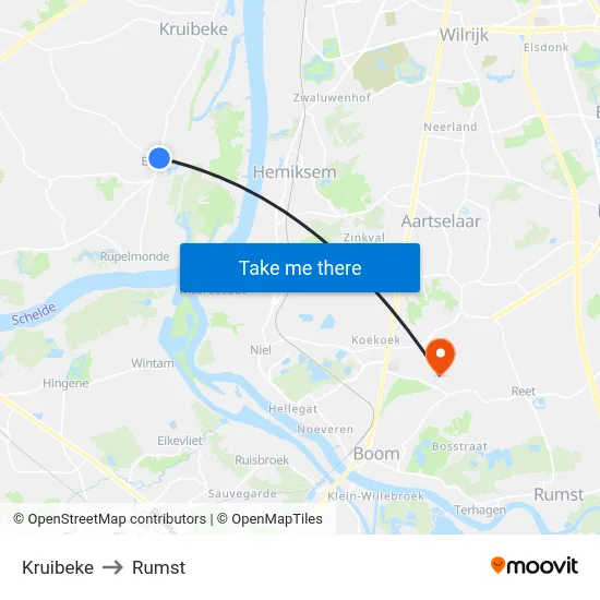 Kruibeke to Rumst map