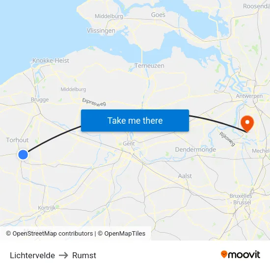 Lichtervelde to Rumst map