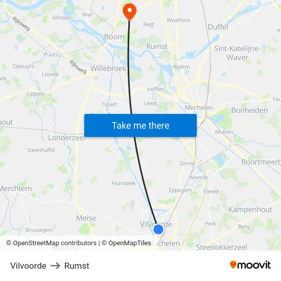 Vilvoorde to Rumst map