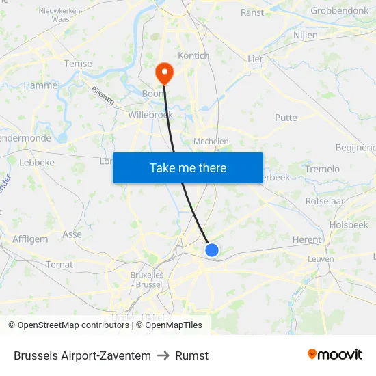 Brussels Airport-Zaventem to Rumst map