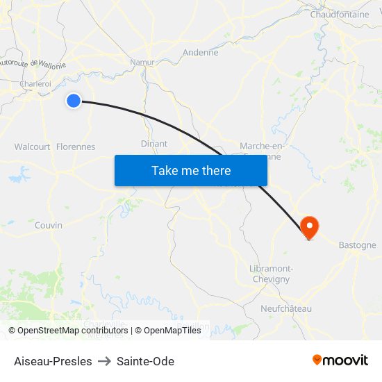 Aiseau-Presles to Sainte-Ode map