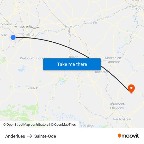 Anderlues to Sainte-Ode map