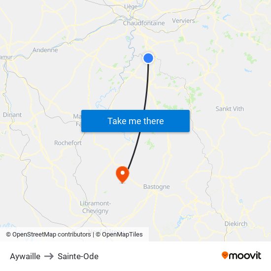 Aywaille to Sainte-Ode map