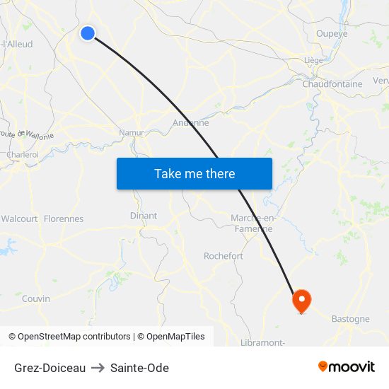 Grez-Doiceau to Sainte-Ode map