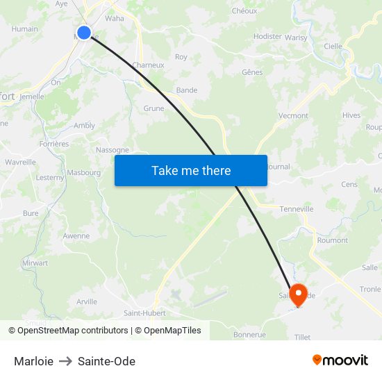 Marloie to Sainte-Ode map