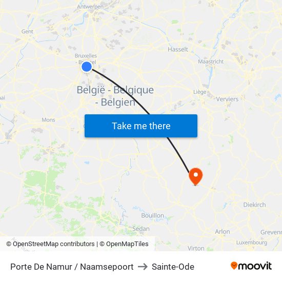 Porte De Namur / Naamsepoort to Sainte-Ode map