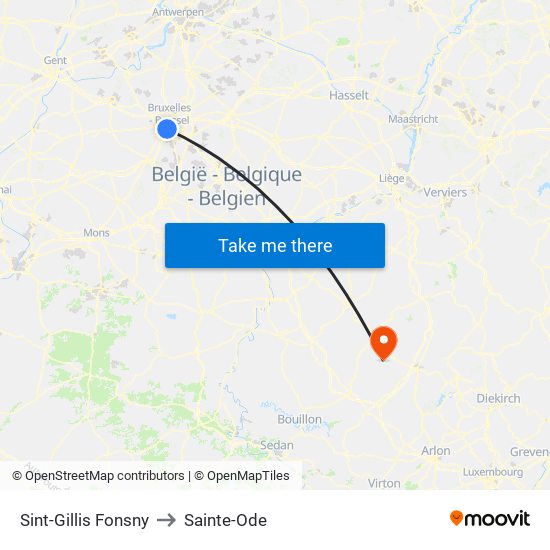 Sint-Gillis Fonsny to Sainte-Ode map
