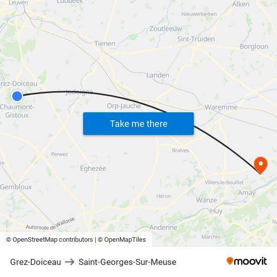 Grez-Doiceau to Saint-Georges-Sur-Meuse map