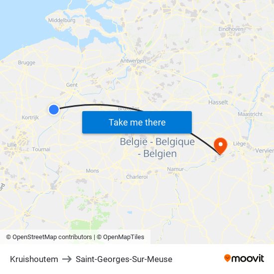 Kruishoutem to Saint-Georges-Sur-Meuse map